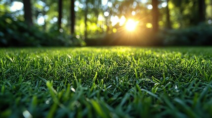 Naklejka premium The sun shines over a natural backdrop of lush green grass.