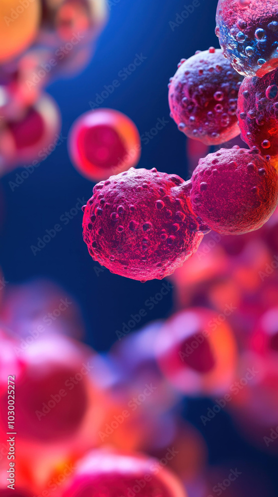 Poster close up of colorful cells showcasing intricate details and textures, highlighting beauty of microsc