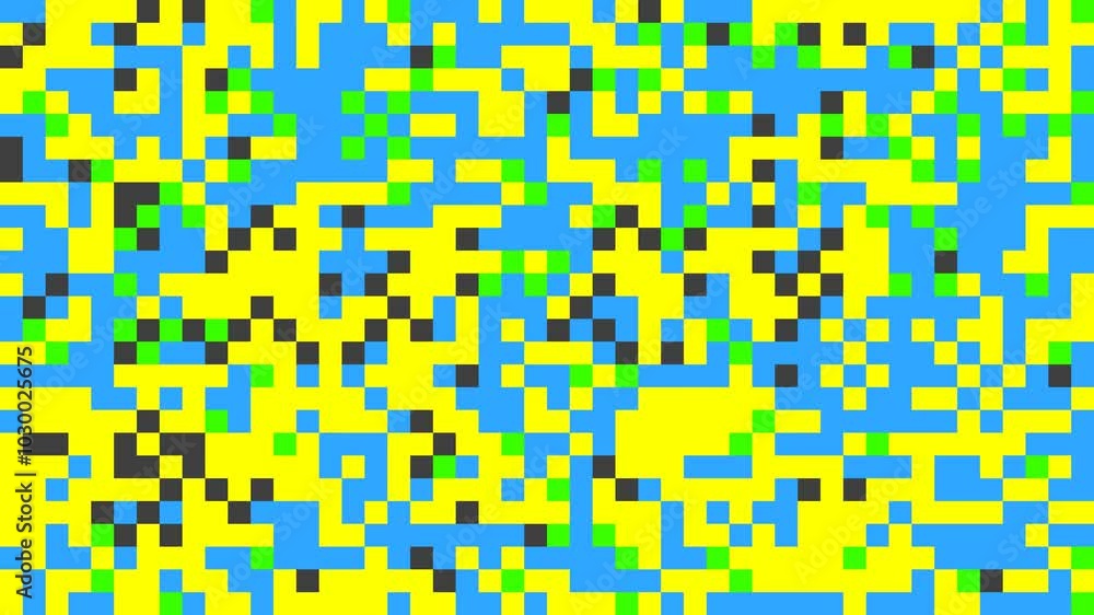 Poster abstract pixel retro 8bit neon chaotic lo-fi video game glitch noise texture, square tiles animated 