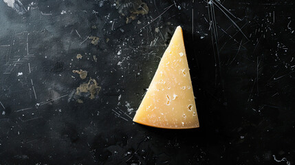 Firm Pecorino Romano cheese slice, smooth interior, sharp overhead light casting dramatic shadows.