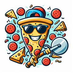 Fototapeta premium Bright color illustration of pizza. Icon, logo.