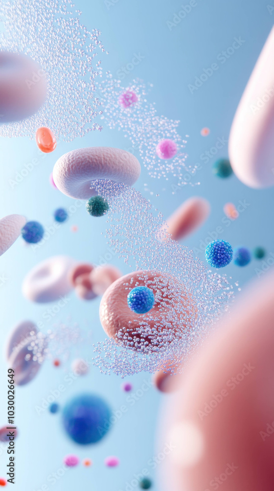 Aufkleber Macro shot of blood cells and antibodies in vibrant, dynamic scene, showcasing intricate interactions within bloodstream. image captures beauty of cellular structures and their functions