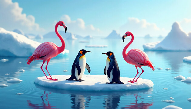 Penguins and Flamingos: Unusual Arctic Encounter