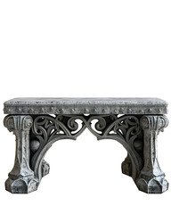 A Roman Gothicstyle stone bench with decorative, spiked legs and intricate details