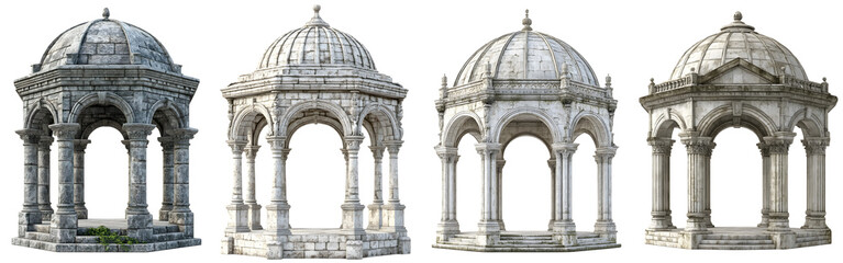 Obraz premium A Roman Gothic style stone gazebo with a domed roof and sharp, arched openings