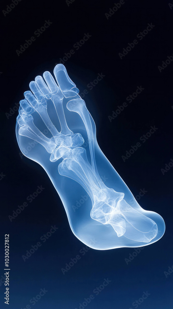 Fototapete x ray image of human foot showcasing tarsals and phalanges, highlighting intricate bone structure an