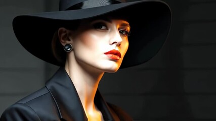 Mysterious elegance in portrait of woman wearing large black hat