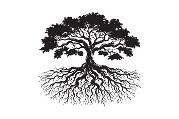 Tree Roots Silhouette Vector Illustration – Perfect for T-Shirt, Hoodie, and Home Decor Designs