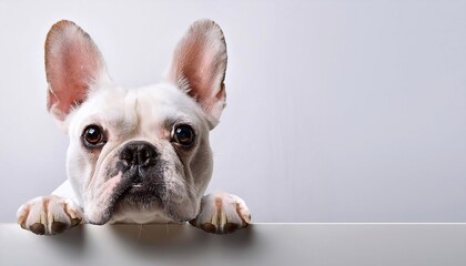A dog looking from behind a wall, with space for your text