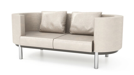 Modern beige couch isolated on white background. 3D illustration