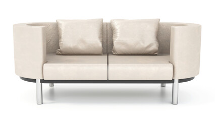 Modern beige couch isolated on white background. 3D illustration