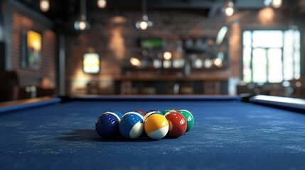 Billiard table with cue and balls