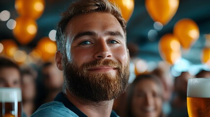 Obraz premium Futuristic take on a Bavarian festival a crowd enjoying pretzels sausage platters and beer steins in an Oktoberfest tent with live music and dancing