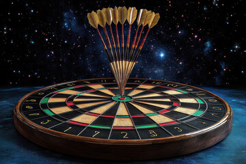 Obraz premium darts flying towards a circle. AI generative.