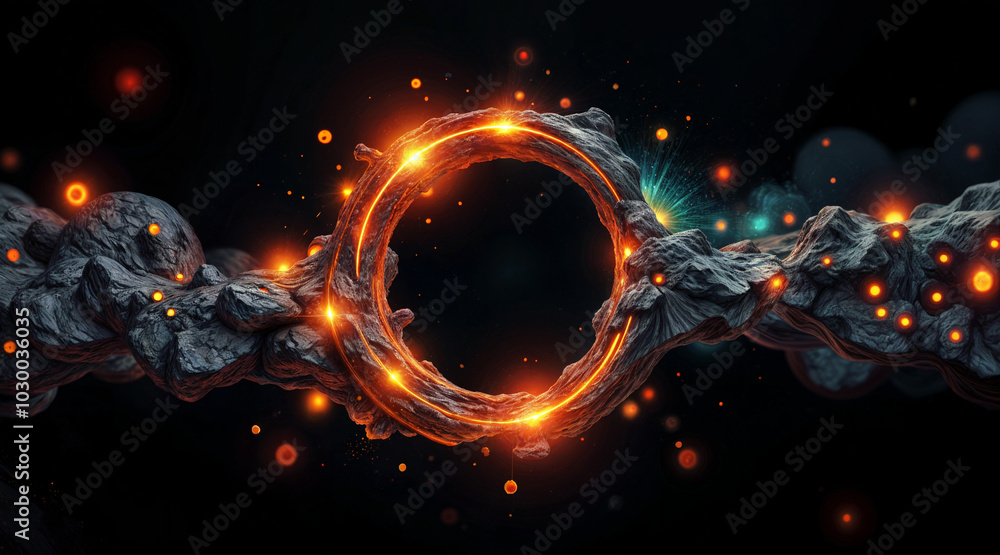 Poster abstract holographic shape, glowing frame on black background. generative ai