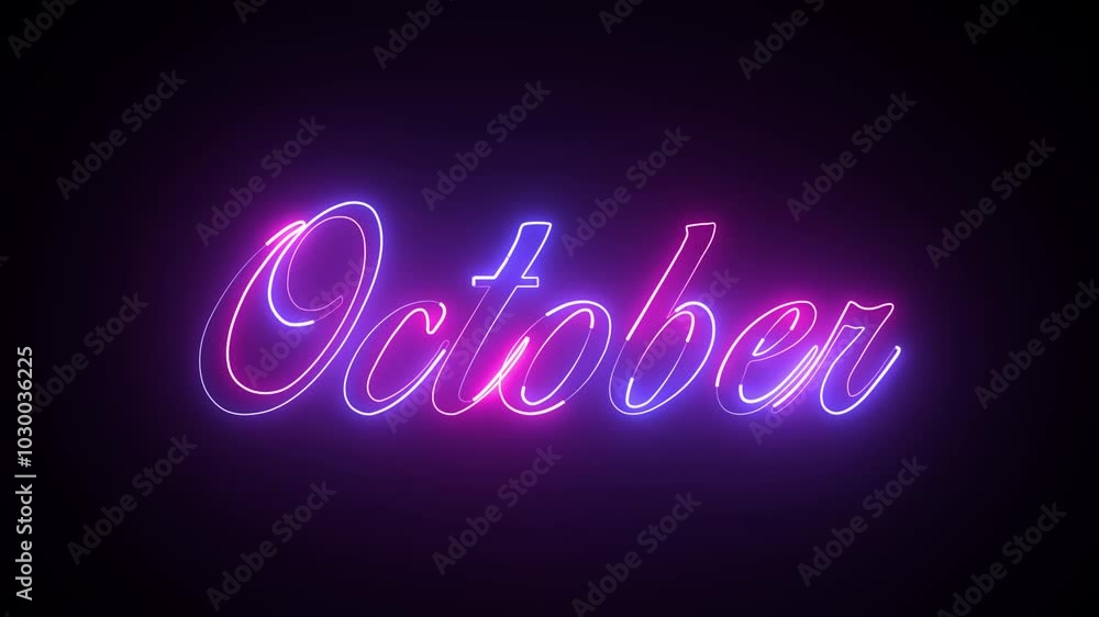 Poster abstract glowing text month october light neon effect background animation. october text animation: 