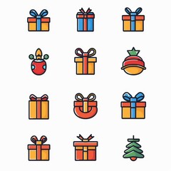 Naklejka premium Gift box flat icon set, giftbox silhouettes, congratulation present minimal logo, shopping symbol