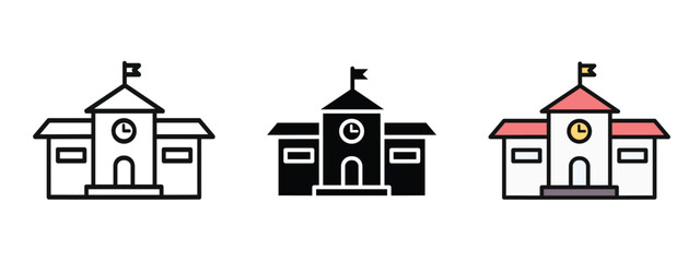 School icon in outline, silhouette and editable colors in unexpandable vector form, set of school icons