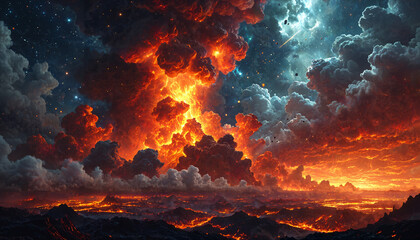 Crépuscule de feu et de ciel étoilé