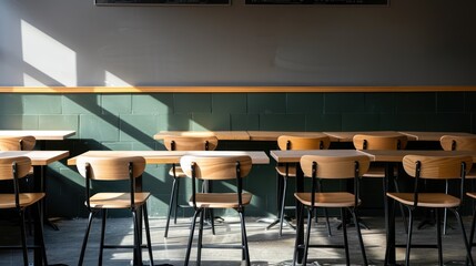Empty Tables and Chairs in a Modern Restaurant