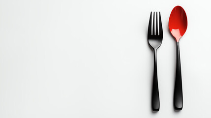 Fork and spoon on white background