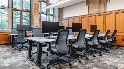 Fototapeta premium Modern Office Space with Desks and Chairs
