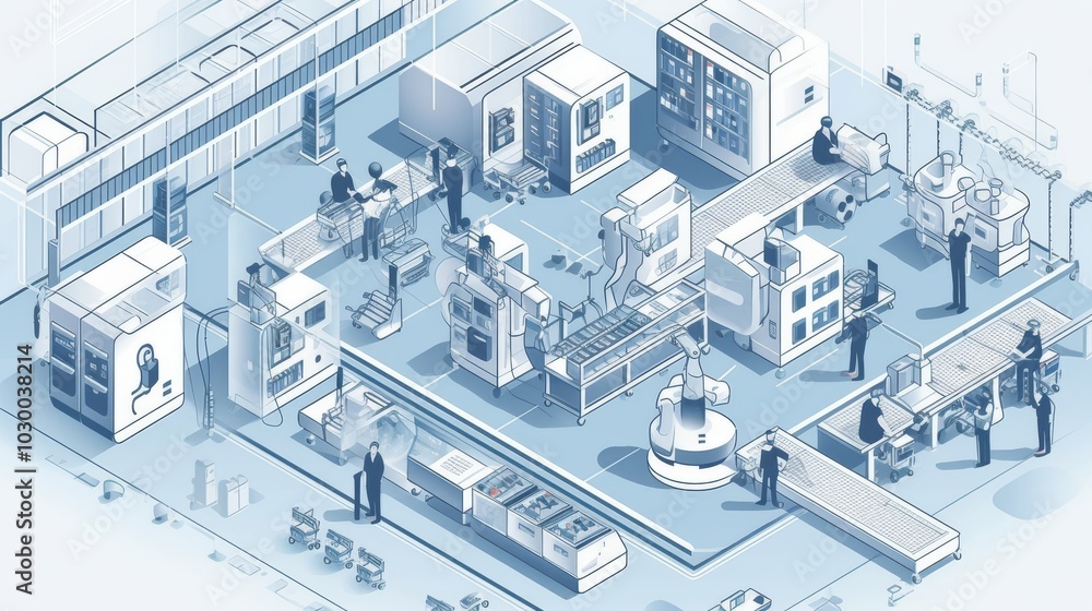 Poster modern factory work environment in vector style