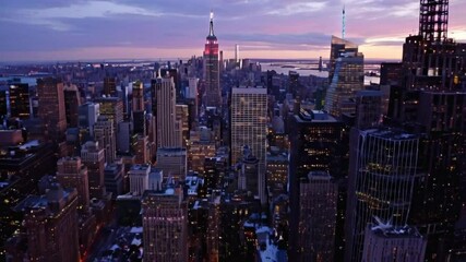 city Fast Data Transfer Optical Rays Passing Through Busy Downtown Urban City FPV Aerial Shot At Dusk High Speed Communication Automation Financial District - Powered by Adobe