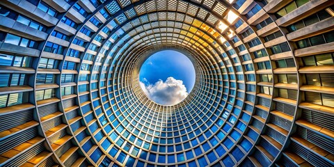 Naklejka premium Abstract Circle Pattern in Architectural Photography Showcasing Modern Design, Geometric Shapes, and Dynamic Structures for a Unique Visual Experience in Urban Settings