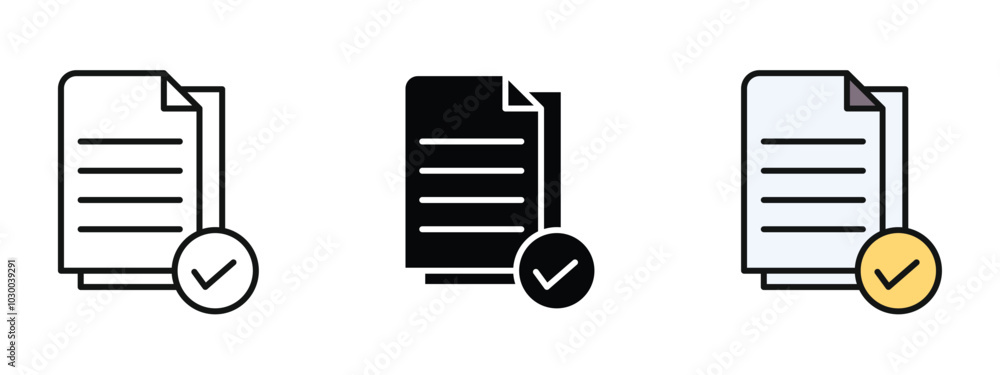 Poster accept document icon in outline, silhouette and editable colors in unexpandable vector form, accept 