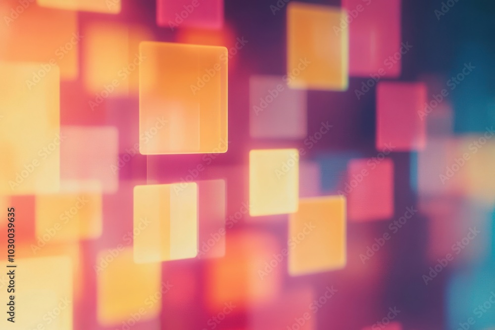 Poster vibrant blurred bokeh square animation backdrop showcasing soft squares, easy flow under sunlight, f