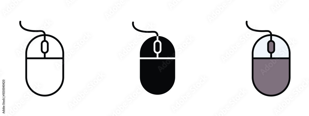 Poster mouse icon in outline, silhouette and editable colors in unexpandable vector form, set of mouse icon