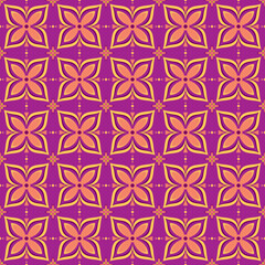 Tile Pattern With Flower Motif Design. Talavera Pattern Purple Color