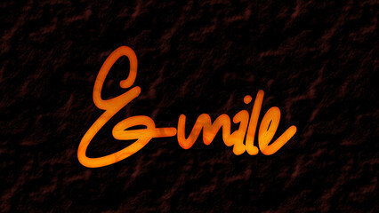 3D fire text effect of name Emile on dark background.	