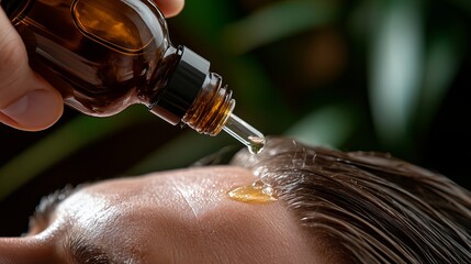 Man Applying Hair Growth Serum to His Scalp