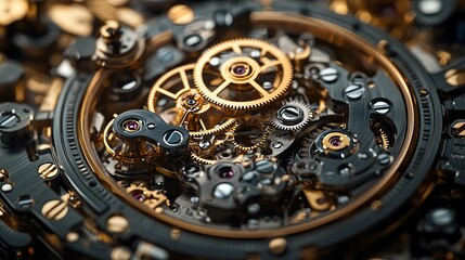 A close-up view of intricate gears and mechanisms emphasizes the precision and complexity of timekeeping devices.