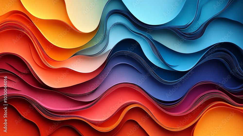 Poster layered paper cut abstract pattern with multicolored, flowing shapes for a dynamic and vibrant desig