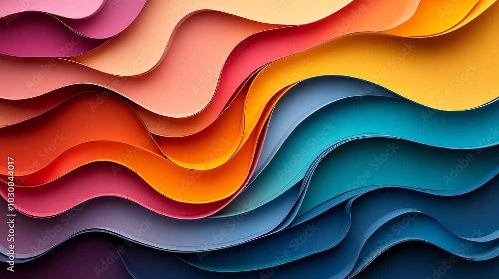 Poster layered paper cut abstract pattern with multicolored, flowing shapes for a dynamic and vibrant desig
