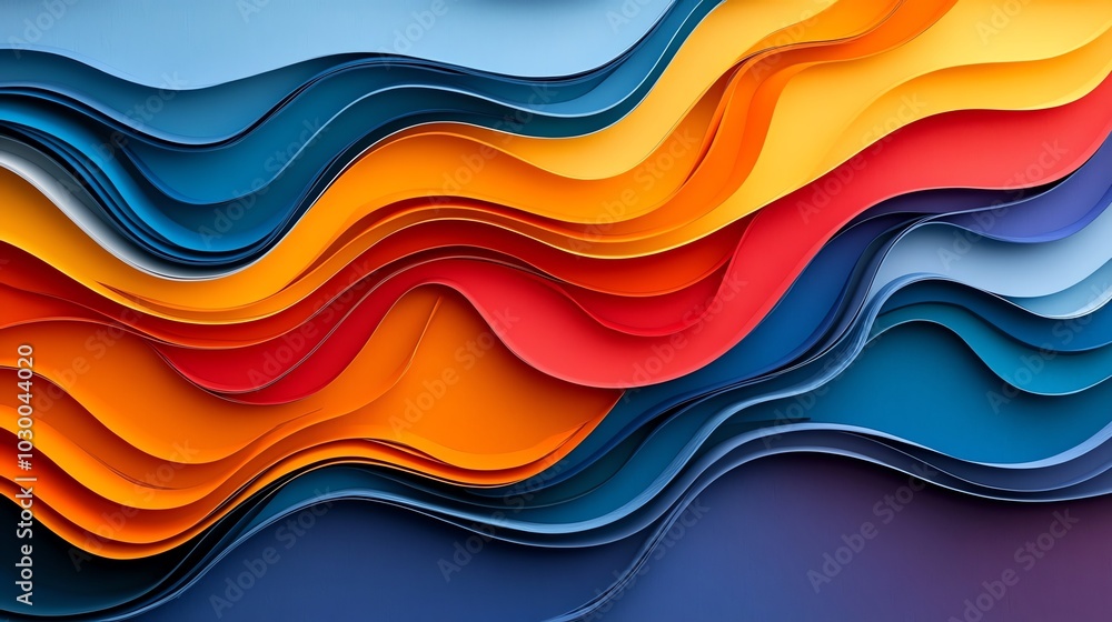 Poster layered paper cut abstract pattern with multicolored, flowing shapes for a dynamic and vibrant desig