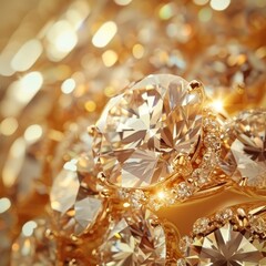 Fototapeta premium Gold Diamond Jewelry Closeup, Luxury Precious Gift, Marriage Brilliants, Precious Brilliant Jewelry
