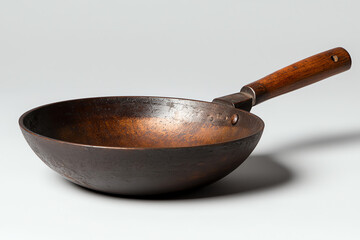 Vintage wooden cooking wok, white isolate background