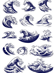 Fototapeta premium Japanese Style Ocean Wave Illustrations