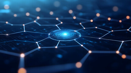 Obraz premium A close-up of a glowing node in a digital network, symbolizing the center of information exchange.