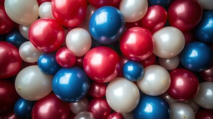 Balloons in red, white, and blue forming an American flag pattern.