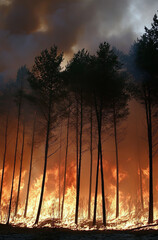 Obraz premium Forest Fire at Dusk