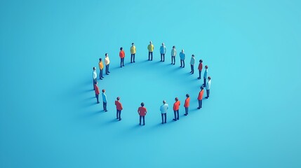 People standing in a circle on a blue background