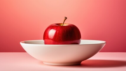 Red apple on a reflective surface, showcasing minimalism and freshness