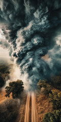 Tornado approaching a desert road