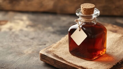 Cough syrup in a glass bottle with a label.