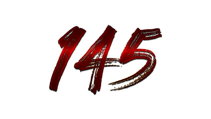 3D blood red number design of 145 on white background.